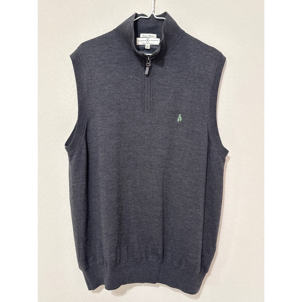 Whispering Pines Men's Gray 100% Merino Wool Windvest Size Large Golf 1/4 Zip